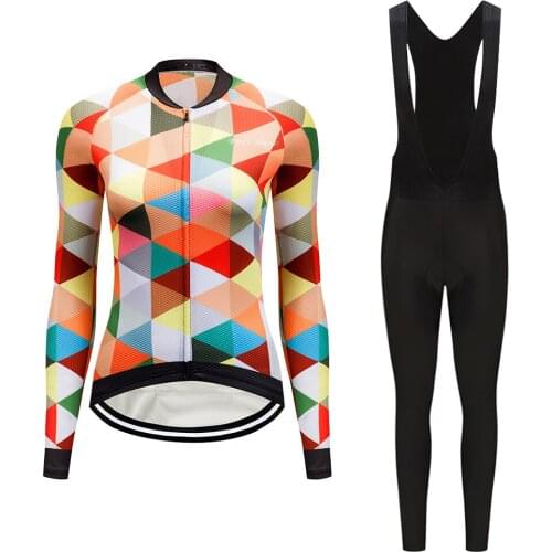 Spring Autumn Cycling Outfit Wear Women 2021 Outdoor Bicycle Clothing Set Dress BIB Pants Bike Clothes Kit Long Sleeve Jersey