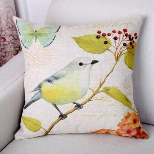 Original home cushion hold throw pillow Flower Birds Printed Chinese Style flax office car home decorative pillow neck roll