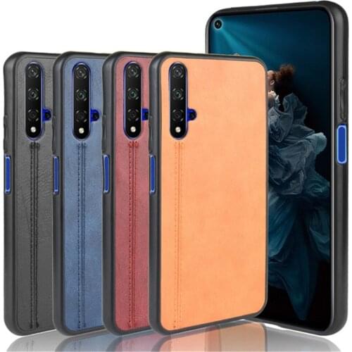 For Huawei Nova 5T Case Luxury Calfskin PU Leather lines Hard Back Cover Case For Huawei Nova 5T Nova5T Protective Phone Case