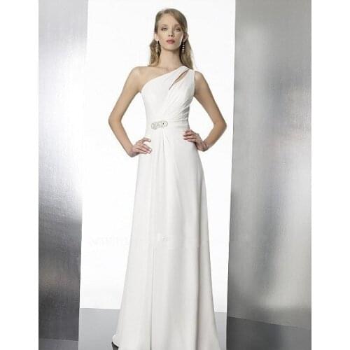 Free shipping european formal dresses chiffon A-line feature one shoulder keyhole detailing beading zipper closure wedding dress