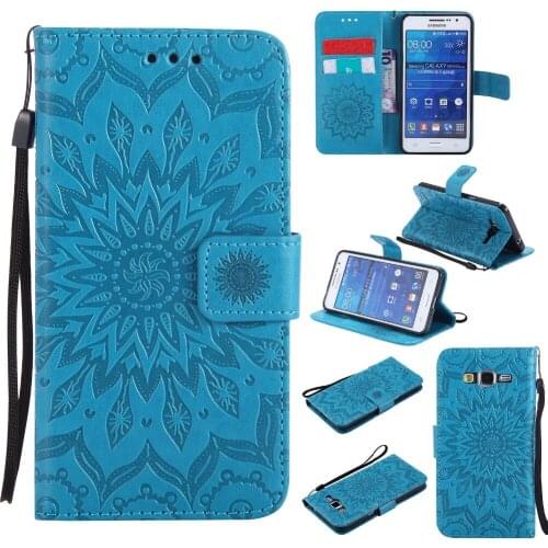 Embossed Sunflower Case for fundas Samsung Galaxy Grand Prime G531H G530 Case Cover + Card Holder