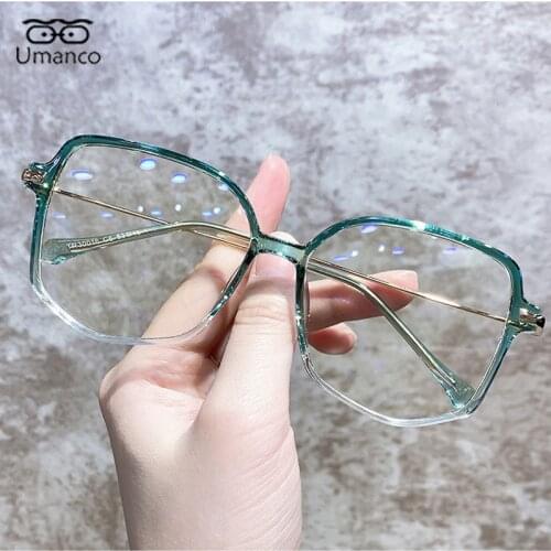 Umanco Square Anti Blue Light Glasses for Women Men Transparent Grey Optical Myopia Eyeglasses Frame AC Lens Computer Eyewear