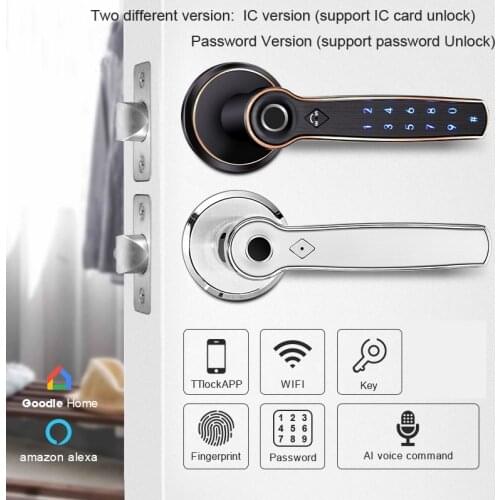 TTLOCK Smart Door Lock Wifi Handle Lock Bluetooth Fingerprint Password Lock ID Card Keyless Lock Support Alexa Google US Lock