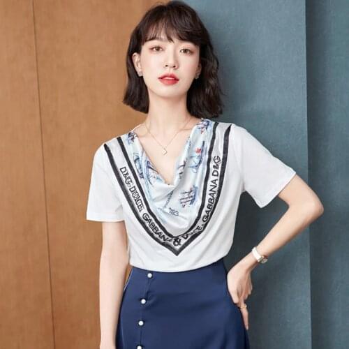 New 2021 V-Neck Korean Chiffon T shirt Women Clothes Diamond Cotton Casual White Female T-Shirt Summer Tops Black Tee Shirt