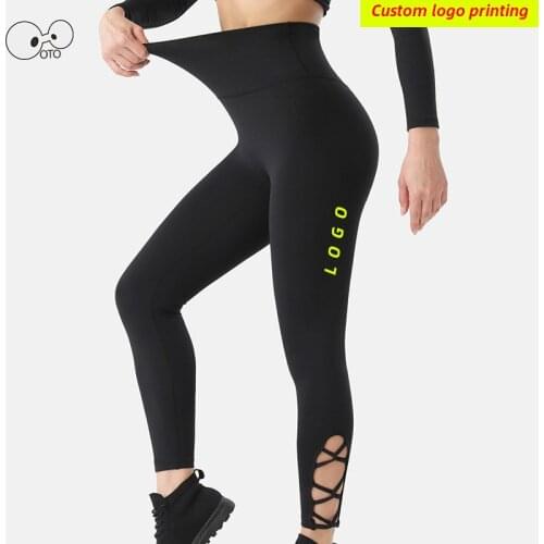 Custom LOGO Women High Waist Yoga Tights Pants High Elastic Breathable Running Leggings Quick Dry Gym Fitness Push Up Sportswear