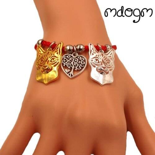 Siamese Cat Animal Charm Bracelet For Women Men Couple Love Rope Male Female Pearl Red Heart Black Girls jewelry
