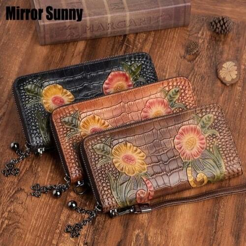 New Women Wallet European & American Fashion Retro Zipper Purse Top Layer Cowhide Genuine Leather Hand Rub Color Handy Bag