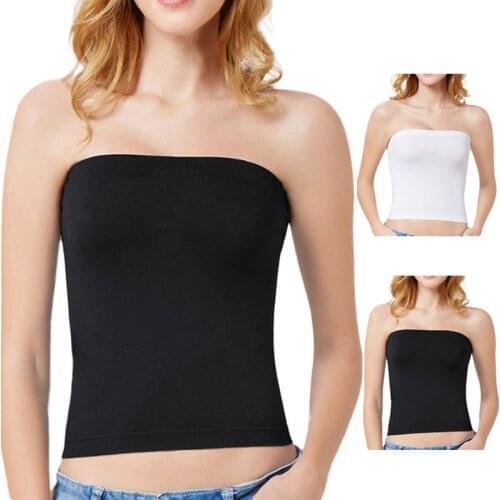 Womens Strapless Boob Tube Top Bandeau Bra Cover Solid Underwear Tank Ladies Slim Elastic Intimates White Black