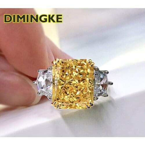 DIMINGKE 10*12 Rectangle Yellow High Carbon Diamond Woman Ring S925 Sterling Silver Super Flash Wedding Party Fine Jewelry