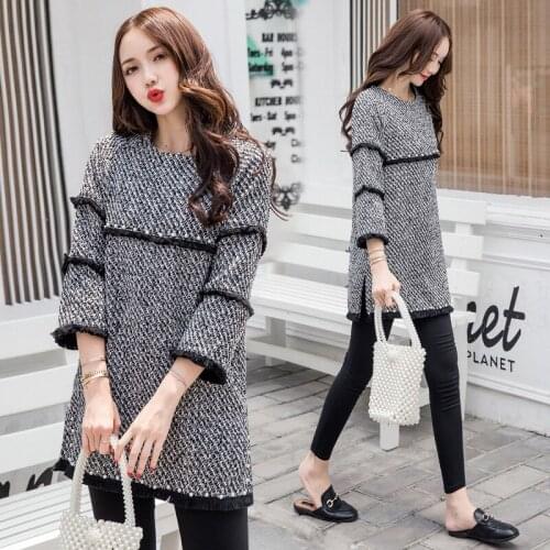 Autumn new nine-point sleeves inside fashion small fragrance wind bottoming woolen dress womens autumn and winter models