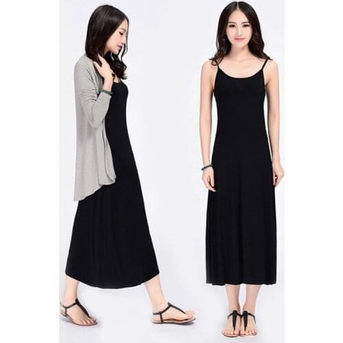 Modal cotton spaghetti strap vest full slip A line big bottom long elastic underskirt plus size solid