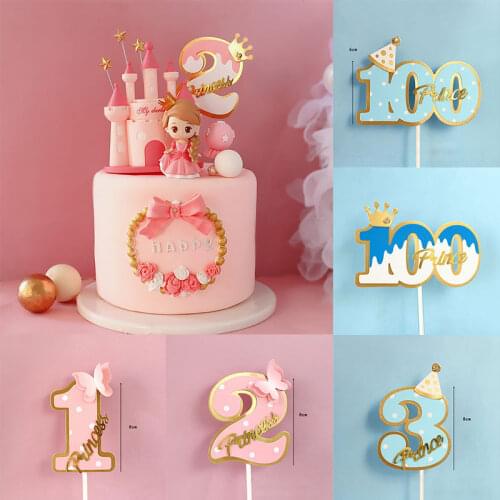 1/2/3/100 Number Cake Toppers Baby Party Cake Decoration Wedding Anniversary Crown Polka Dot Numbers Insert Cakes Dessert Decor