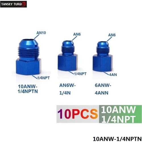 10PCS/LOT Fitting Flare Reducer Female -1/4NPT to Male -10 AN Blue Oil/Fuel Fitting Adapter 10ANW-1/4NPT