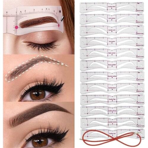 12Pcs/set Reusable Eyebrow Stencil Set Eye Brow DIY Drawing Guide Styling Shaping Grooming Template Card Easy Beauty Makeup Tool