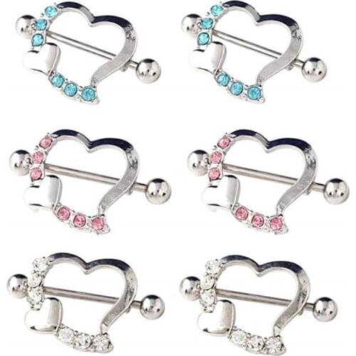 2pcs Hot Sale Stainless Steel sexy Nipple Rings Jewelry Trendy heart Nipple Barbell Piercing Ring Body Piercing Jewelry