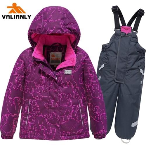 2021 VALIANLY Kids Girls Ski Suit Winter Snowsuit Outdoor Girls Ski Jacket Pants Ski Snowboard Suits Windproof -30C Girls Sets
