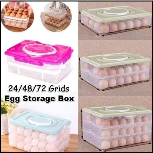 24/48/72 Grids One/Double/Three Layer Egg Storage Box Plastic Kitchen Organizer Refrigerator Container Case Holder Tray