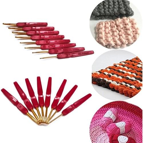 8pcs Colorful Soft Plastic Handle Aluminum Crochet Hooks Knitting Needles Set Sweater DIY Crochet for Weave Sewing Needles Tools