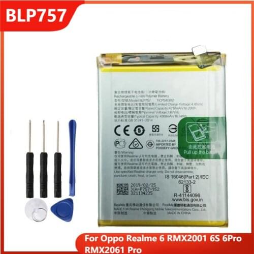 Original Phone Battery BLP757 For Oppo Realme 6 RMX2001 6S 6Pro RMX2061 Pro Replacement Rechargable Batteries 4300mAh