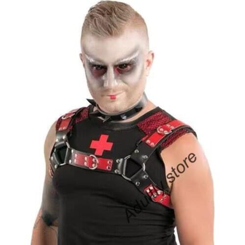 Sexy PU Metal Rivet Bondage Straps Rivets Gothic Chest Bondage Adjustable Fetish Gay Clothing Sexual Body Harness Belt Strap