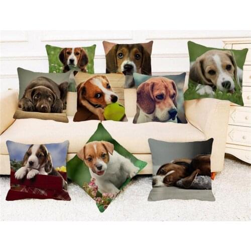 XUNYU Cute Pet Cushion Cover Beagles Throw Pillow Case Linen Cushion Case Sofa Bed Decorative Pillowcase 45x45cm C0073