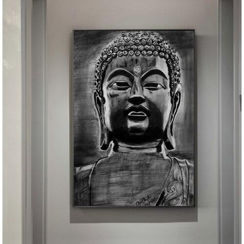 Black Buddha Statue Wall Art Print And Poster Black Art Canvas Painting Buddha Wall Picture for Living Room Home Decoration