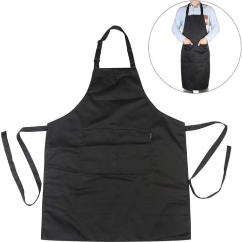 Black Adjustable Bib Chef Kitchen Apron with Pockets for Cooking / Baking / Barbecuing