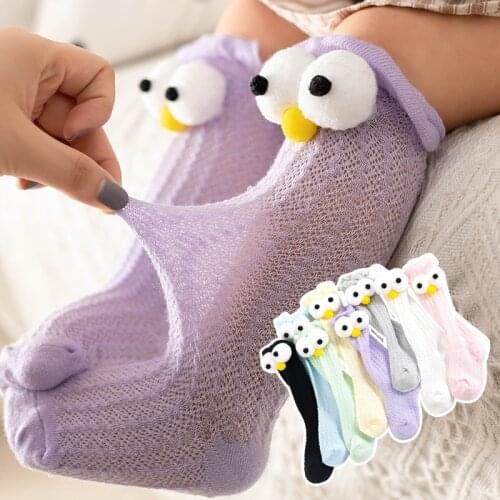 Infant mesh three-dimensional big eyes anti-mosquito middle tube socks summer pure cotton thin breathable baby long socks