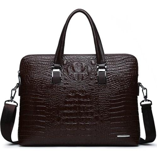 Mens Bags High Capacity PU Leather Laptop Bags Messenger Shoulder Crossbody Bags Business Crocodile Pattern Handbags