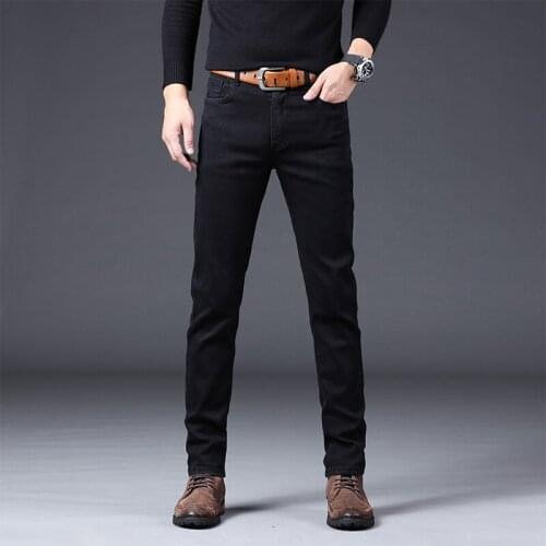 Mens Slim Jeans Autumn Winter Cotton Fashion Brand Straight Stretch Casual Denim Pants Man Daily All-match Jean Trousers