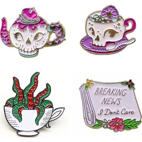 Skull Enamel Pins Badges Brooches For Women Colored Cups Anime Badges Enamel Brooch Pin On Backpack Gothic Style Badges Art Pins