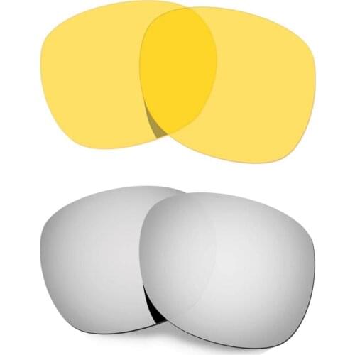 HKUCO For Garage Rock Sunglasses Replacement Polarized Lenses 2 Pairs - Silver&Transparent Yellow
