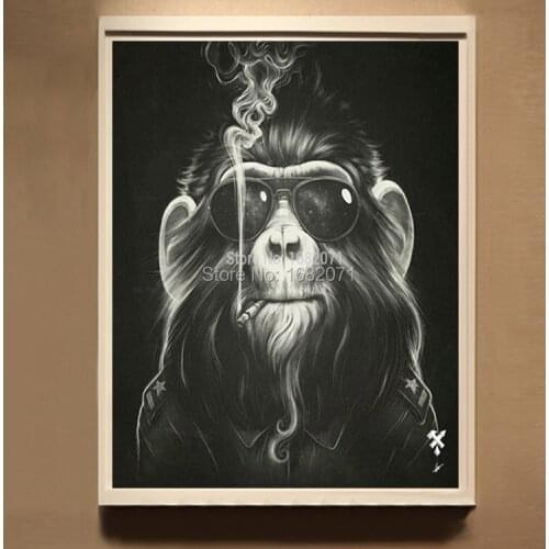 Artist Hand-painted Abstract Orangutan Oil Painting On Canvas Smoking Modern Money Decorative Painting For Wall Decoration