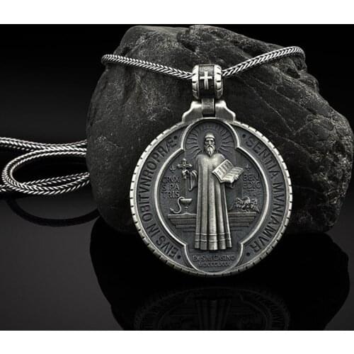 Catholic priest pendant necklace Christian religion chain necklace mens fashion retro tag hip hop jewelry