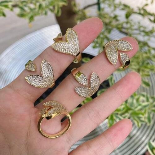 5PCS, Vintage Gold Color Crystal Zircon Leaf / Snake Rings For Women Ladies Open Engagement Rings Girls Party Gifts Anillos