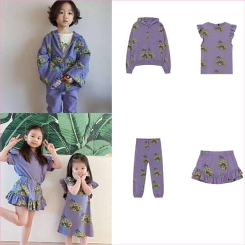 Pre sale 2021 Tao spring and summer childrens flower hooded sweater and trousers set girls' short sleeve half Skirt Set