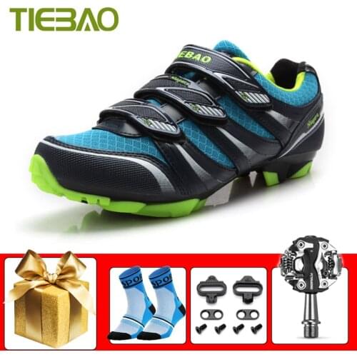 Tiebao Mountain Bike Shoes Add SPD Pedals Sapatilha Ciclismo Mtb Cycling Sneakers Self-locking Non-slip Racing Bicycle Flat Shoe
