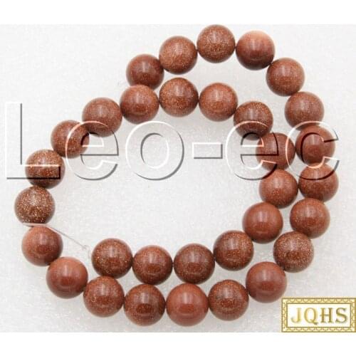 Natural 12mm round Gold sand Stone Loose Beads for Jewelry Making Strand 15" DIY v1657