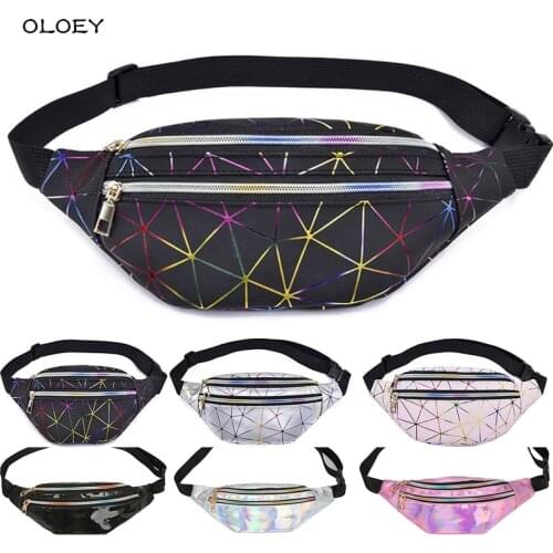 Multicolor Waist Bags Women Silver Fanny Pack Male Female Belt Bag Black Geometric Waist Packs Laser Chest Phone Pouch Unisex