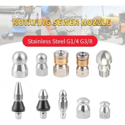 High Pressure Washer Stainless Steel Drain Wash Head Tools Rotating Sewer Jetter Nozzle 1 / 8 1/4 3 / 8 X7XD