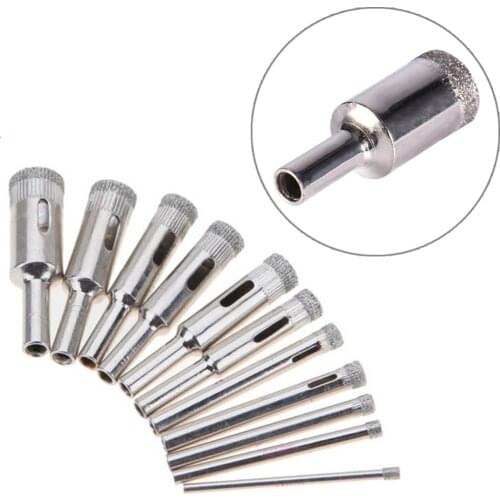 10pcs Diamond Coated Core Hole Drill Saw Glass Granite Drill Bit Cutter Set 3-18mm For Power Tools