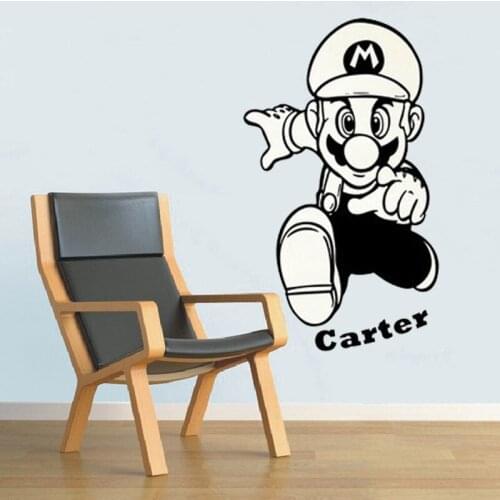 Super Mario Cartoon Wall Sticker With Personalized Name Wall Decal Art Stickers Children Nursery Bedroom Decorative