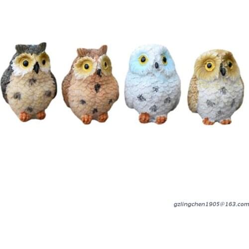 P8DE Miniature Resin Night Owl Figurine Fairy Garden Mini Animal Statue Toy for Micro Landscape Plant Pots Moss Terrarium Bonsai