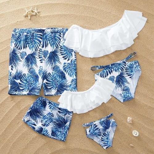 PatPat 2021 New Arrival Summer Breezy Palm Leaf Family Matching Swimsuit