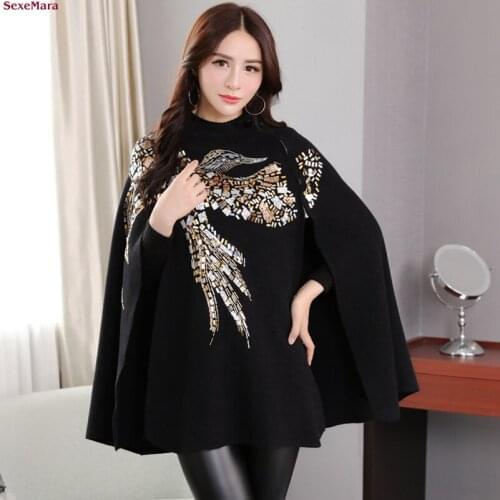 2020 Fashion New Style Autumn And Winter Sleeve Cloak Bat Sleeve Sequin Knitting Sweater Free Shipping