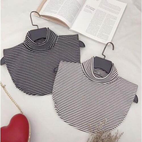Fake Collar Stripe Turtleneck Womens Faux False Blouse Top Collar Black White Female Turtleneck Shirt Sweater Detachable Collar