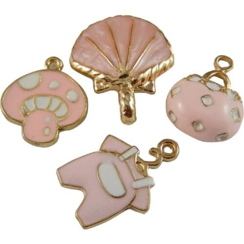 Wholesale 20pcs Mixed 4 Style Cute Mini Jeans Suit Charms Pink Plated Jewelry Making Charming Mushrooms Handbag Metal Pendant