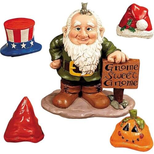 Resin Gnome with Hats Sculpture Dwarf Art Statue Landscape Lawn Figurine for Gift Outdoor Balcony Porch Patio Yard Accessory Dec