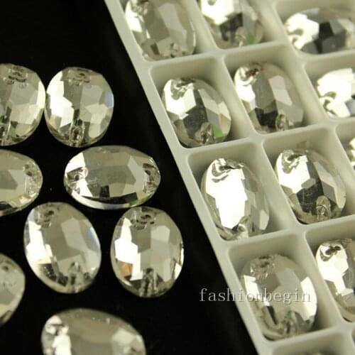 Crystal galss clear oval shape flatback Sewing Sew On Rhinestone Silver Flatback Sew On crystal Stones For Garment Decoration