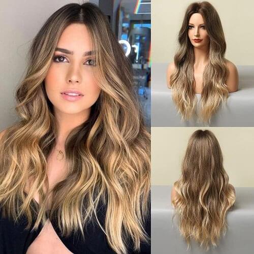 Scheherezade Brown Synthetic Lace Front Wigs For Women Long Ombre Lace Front Wigs Heat Resistant Fiber 13×3 Party Cosplay Wigs